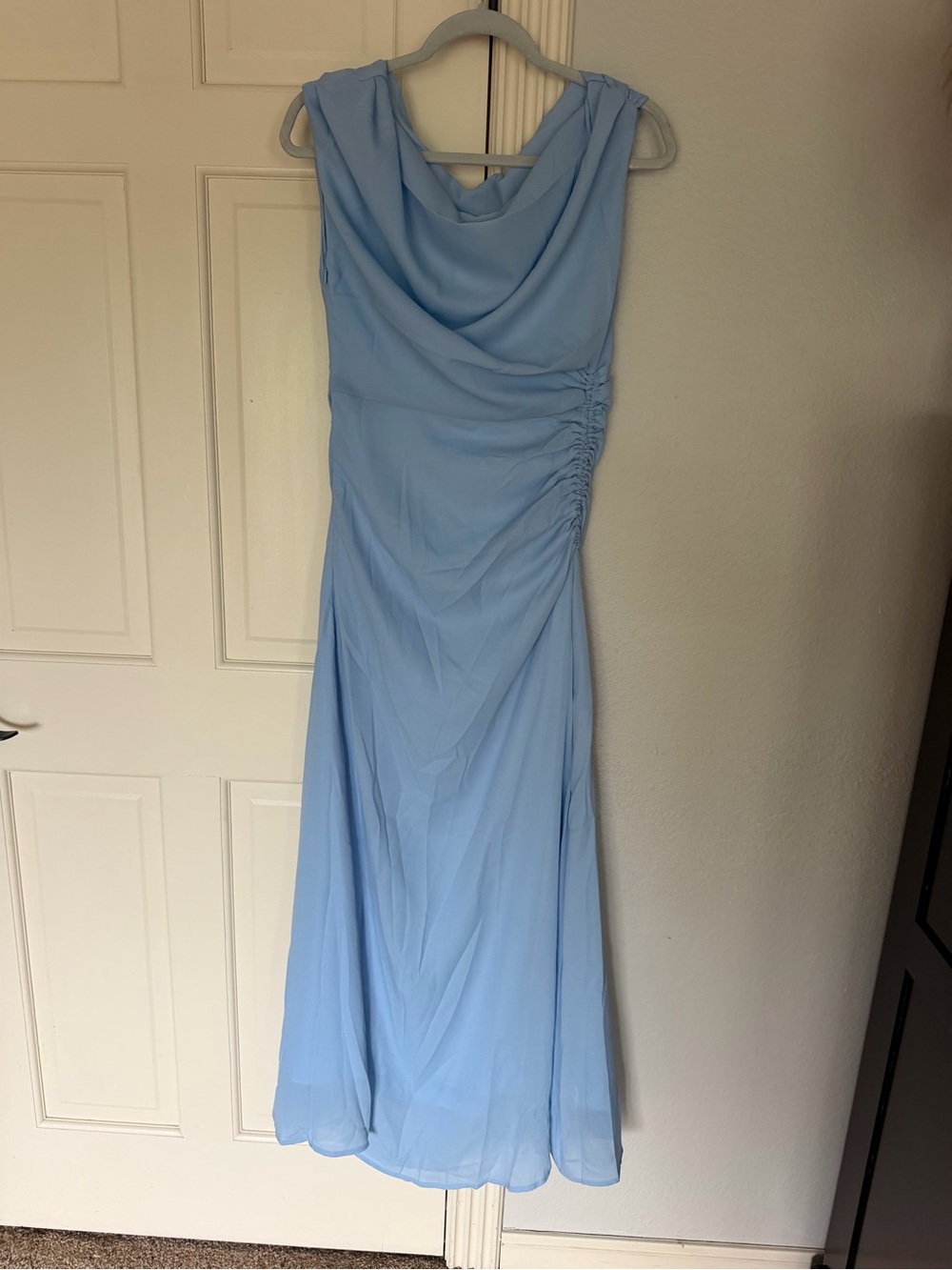 Light Blue one shoulder ruched waist Maxi Dress